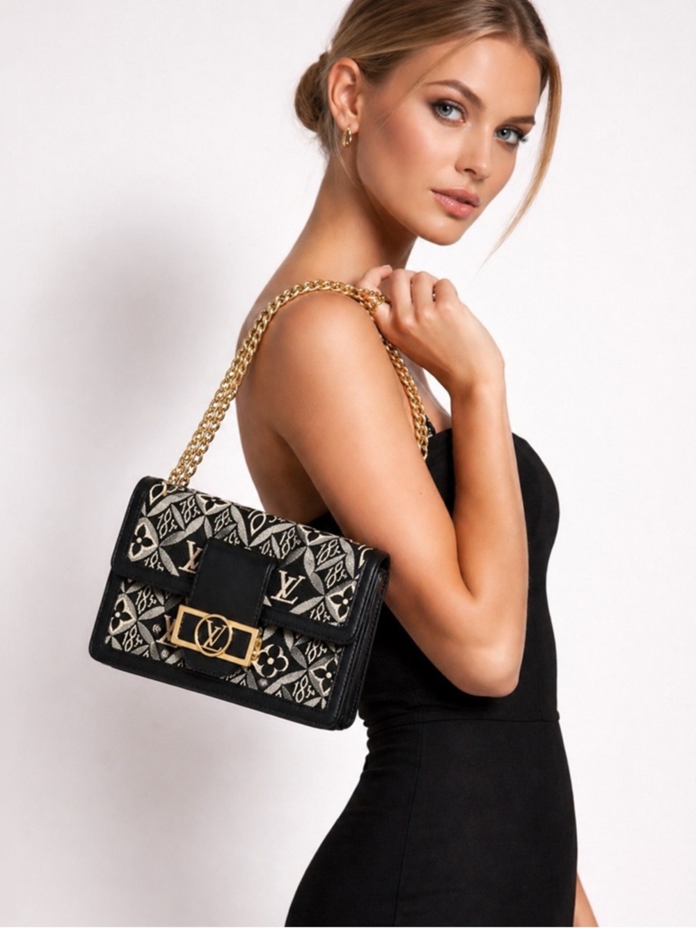Louis Vuitton 1854 Dauphine Chain Wallet /Bag Black Ivory Jacquard LV Crossbody - Picture 17 of 17